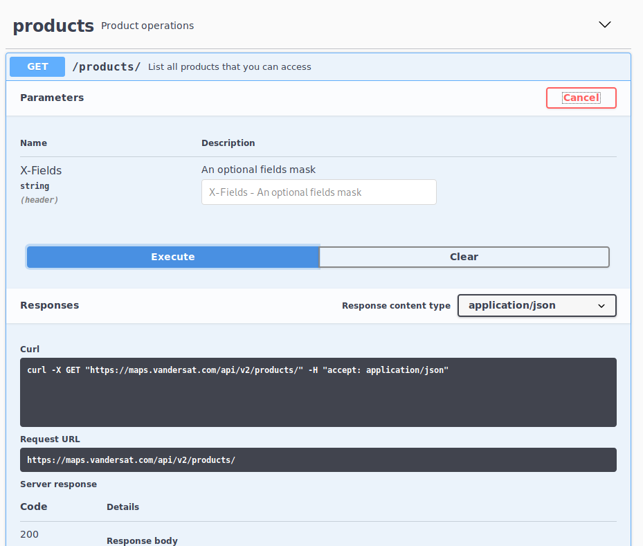Screenshot of interactive API documentation